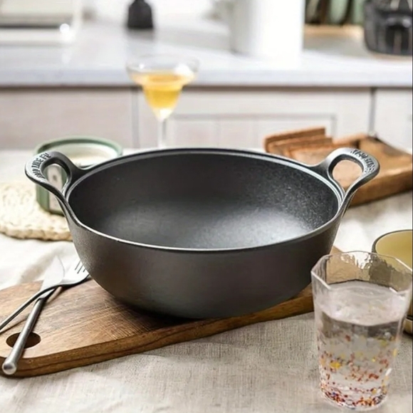 Cast Iron Round Serving Pot with Dual Handles - Gray